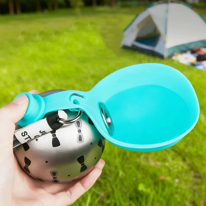 Portable Dog Water Bottle Foldable Pet Travel Cup Outdoor Walking Dog Travel Water Bottle-Stainless Steel Bottle & Silicone Bowl