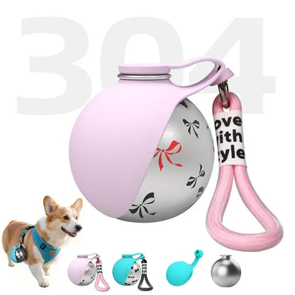 Portable Dog Water Bottle Foldable Pet Travel Cup Outdoor Walking Dog Travel Water Bottle-Stainless Steel Bottle & Silicone Bowl